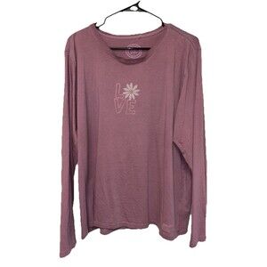LIFE IS GOOD Pink LOVE Flower Long sleeve T shirt Women XL Cotton Pullover